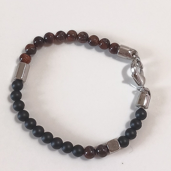 Men"s Tiger Eye/Black stone look Bracelet - Picture 7 of 7